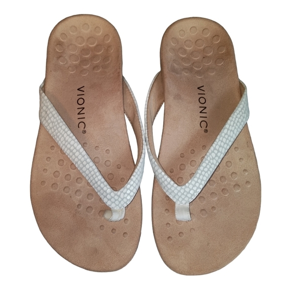 Vionic Dillon White Lizard Embossed Print Flip Flop Thong Sandals Size 8 Wide - Picture 2 of 10